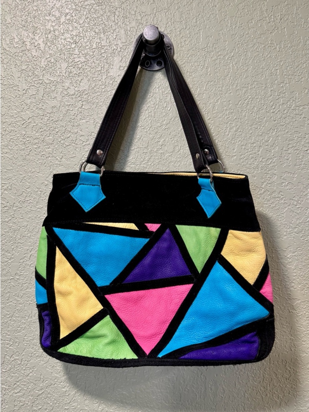 Colorblock Geometric Tote Bag in Black with Multicolor Panels